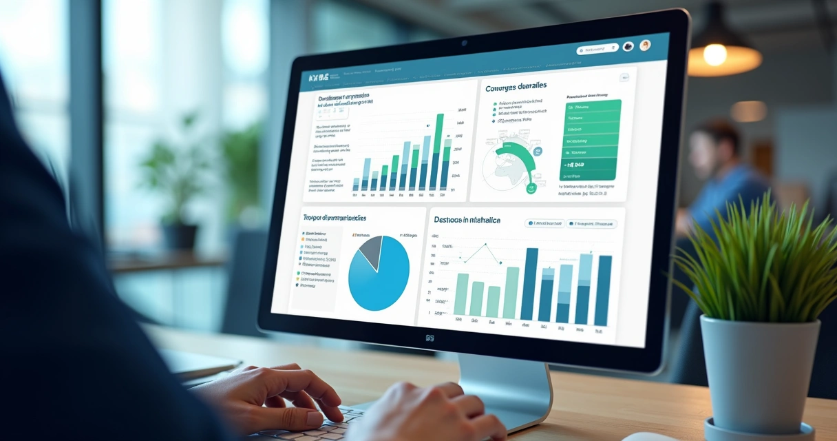 Interface intuitiva de plataforma de prospecção B2B com filtros e gráficos 
