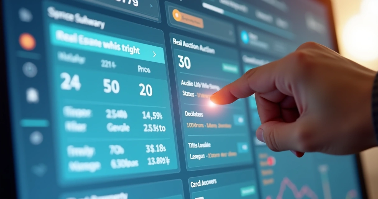 Interface de plataforma digital com resumo de edital de imóvel
