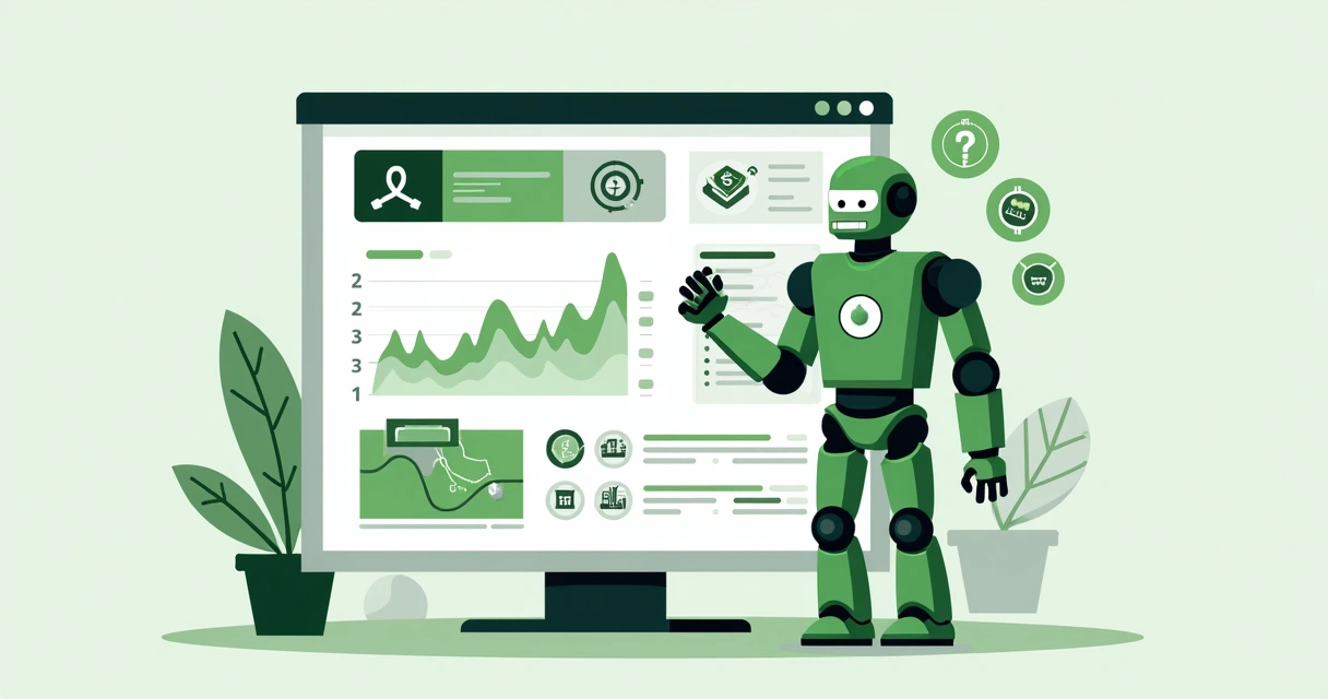 Painel ilustrado de plataforma de apostas esportivas com robô digital. 