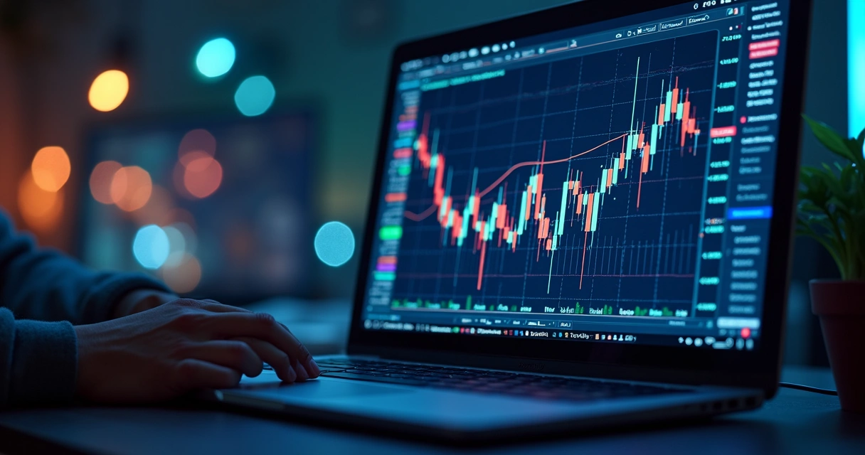 Tela de computador mostrando plataforma de social trading em criptomoedas com gráficos, perfis de traders e chat ativo 