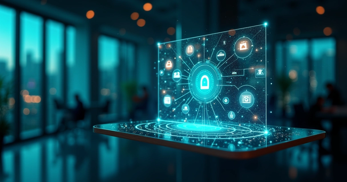 Interface digital de plataforma tecnológica com ícones de APIs, bancos e serviços financeiros integrados 