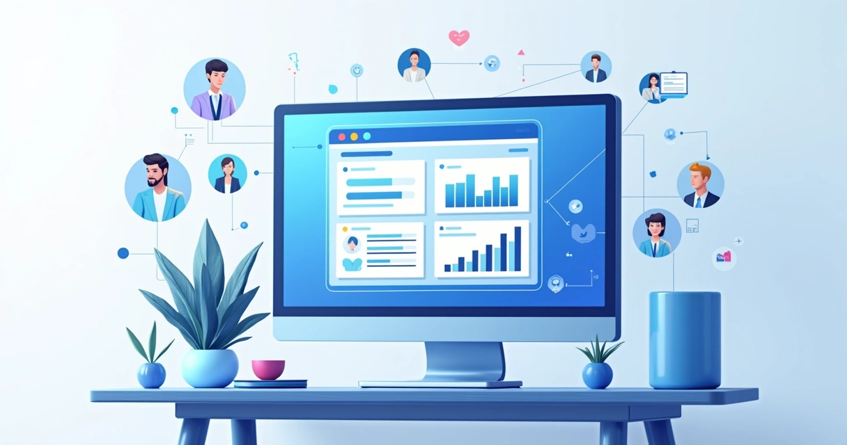 Interface de plataforma EAD com módulos de treinamento, relatórios e usuários conectados