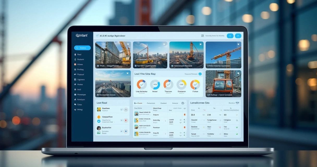 Painel digital de monitoramento de obra com múltiplas câmeras e indicadores em tela 