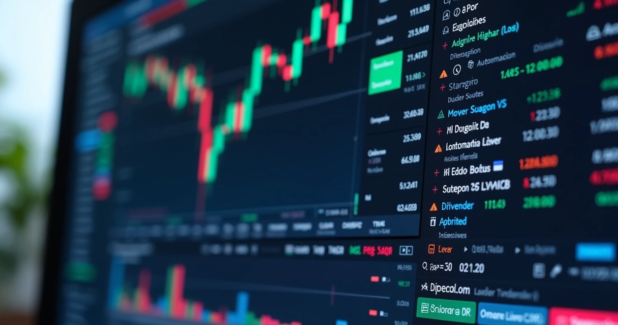 Interface de plataforma de trading com gráficos e ordens automatizadas 