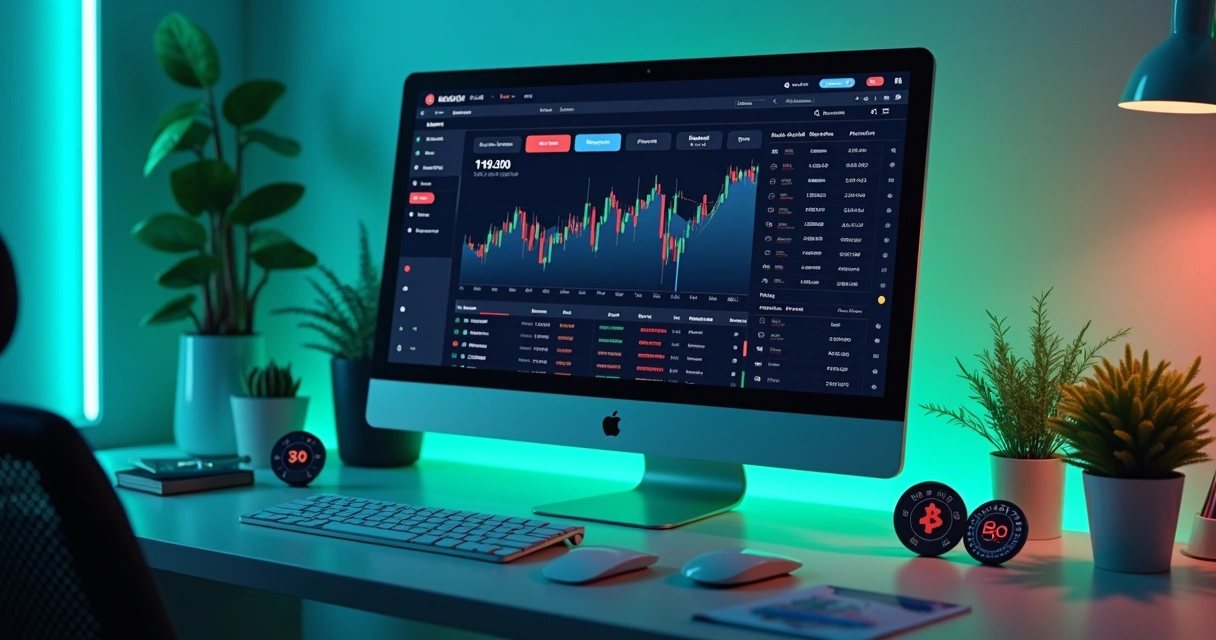 Tela de plataforma de trading automatizado com gráficos e ordens em destaque 