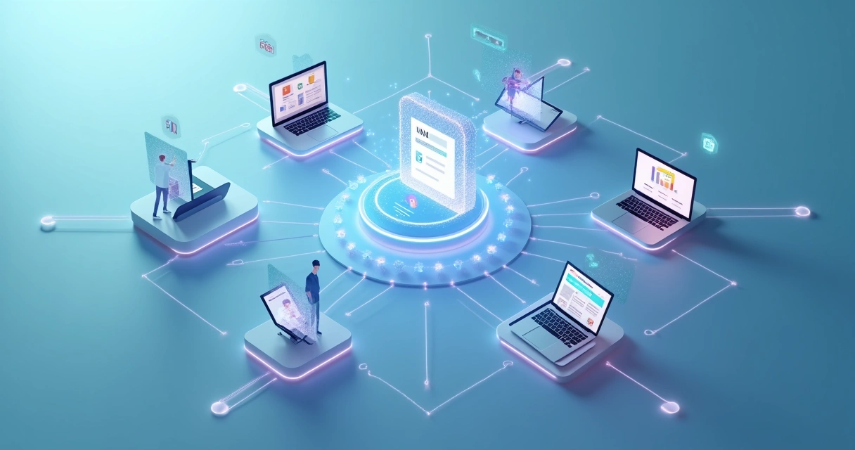 Interface de plataforma de treinamento digital conectando diferentes departamentos