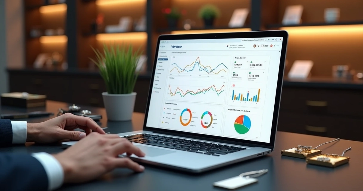 Tela da Plataforma Vendeur com relatório de vendas de joias 