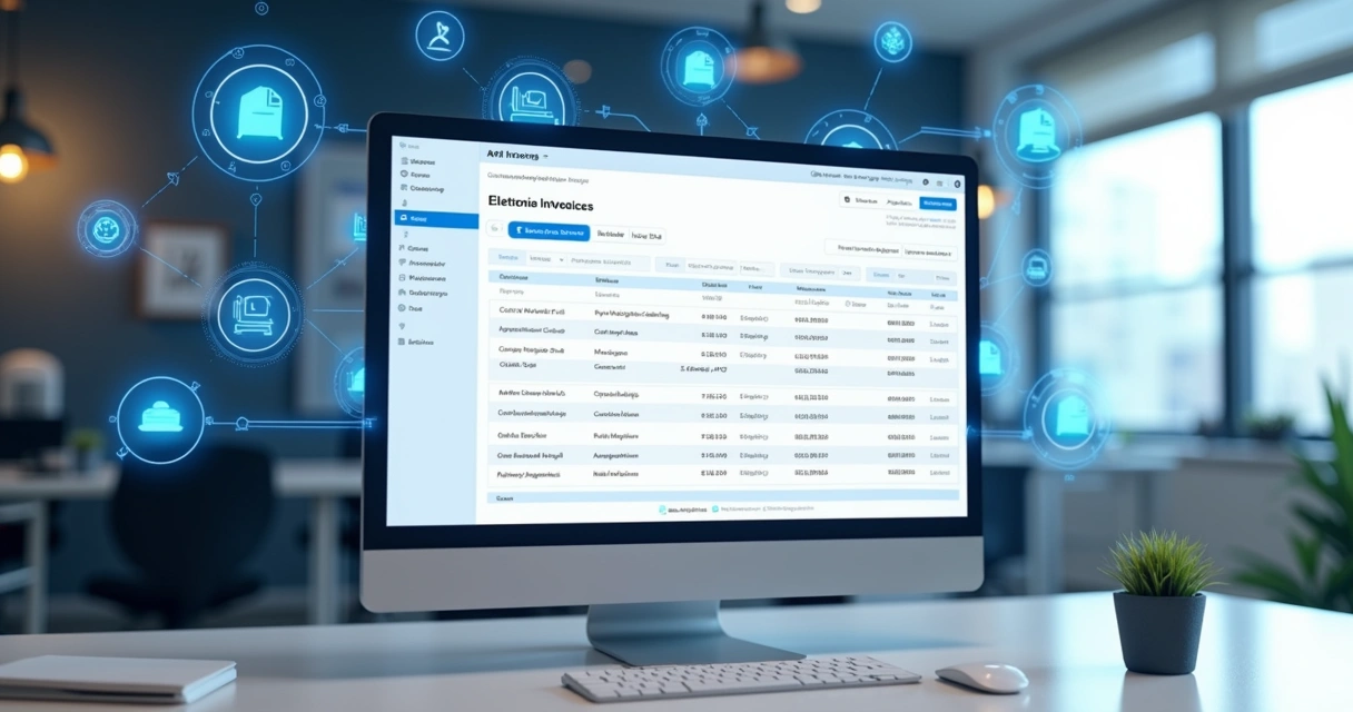 Interface de plataforma SaaS para emissão de nota fiscal com personalização white label em tela de computador moderno