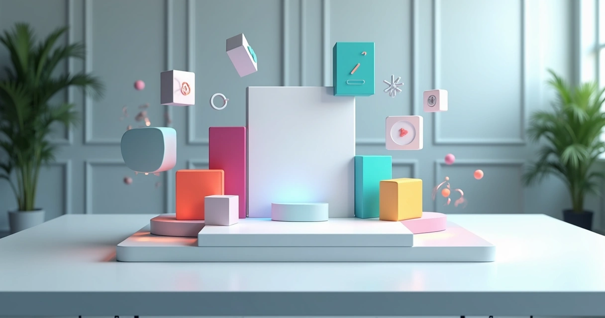 Blocos de plataforma modular formando logotipo personalizável 