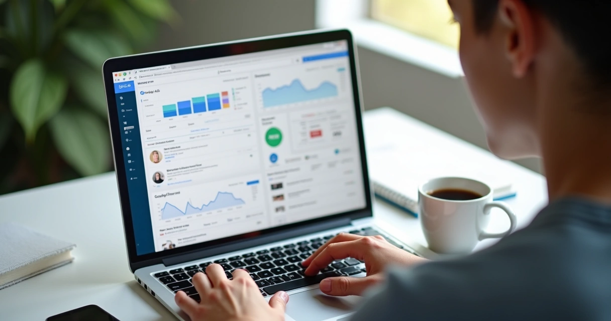 Plataformas de anúncios digitais vistas em uma tela de notebook 