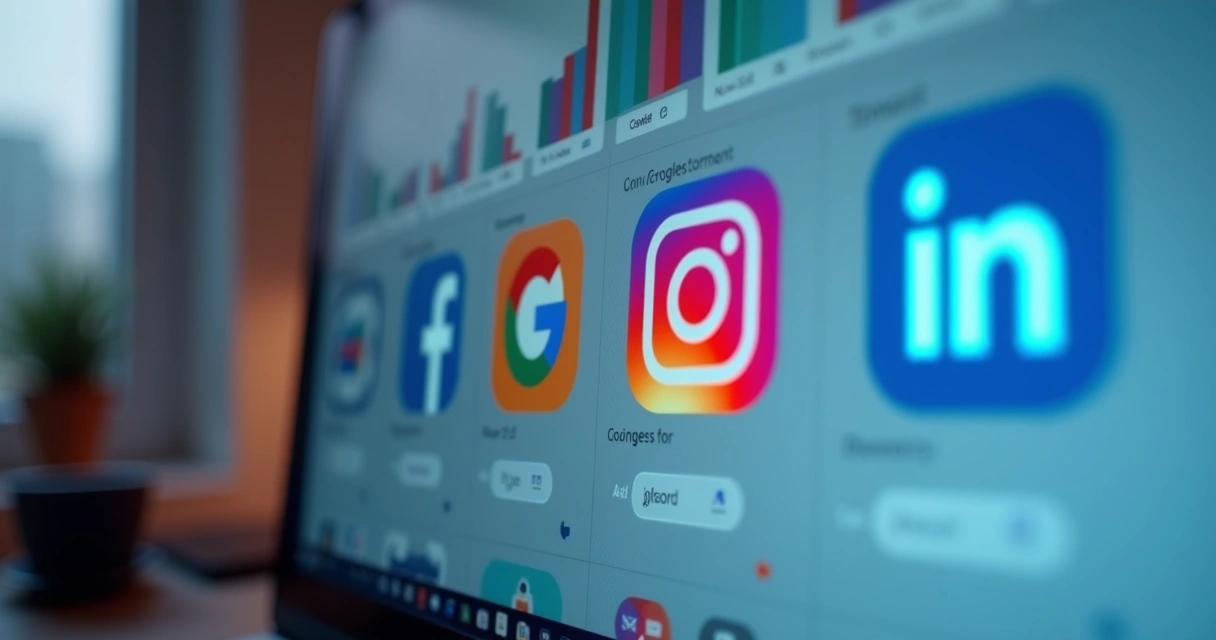 Ícones de plataformas digitais em tela de computador