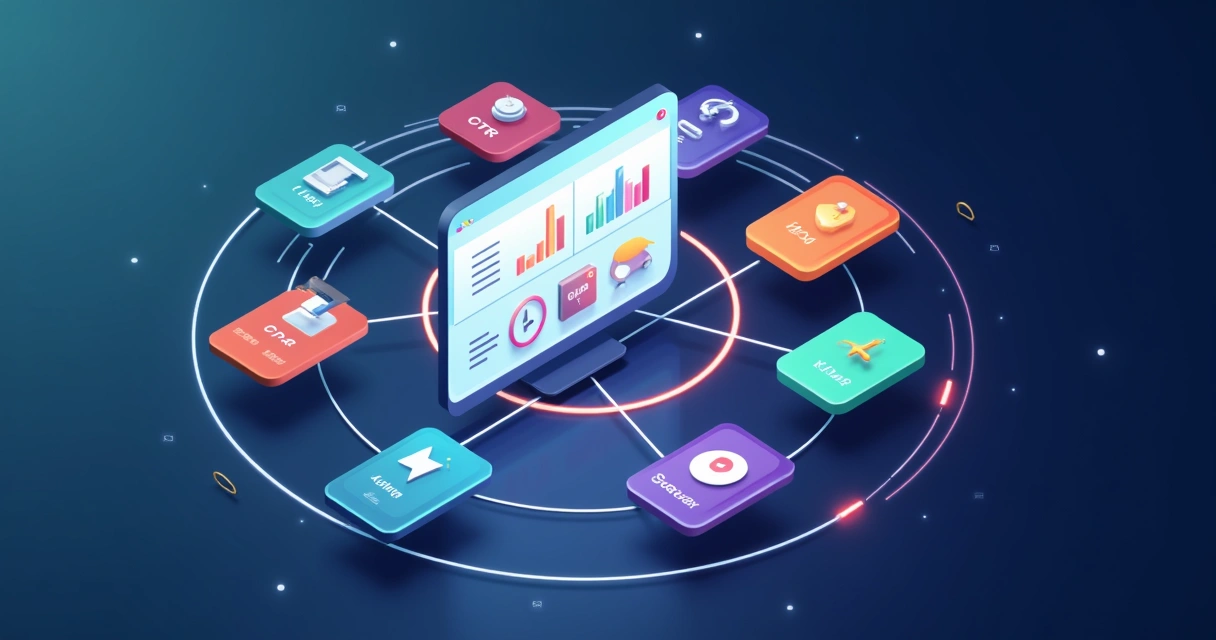 Painel central analisando anúncios digitais em vários canais conectados 