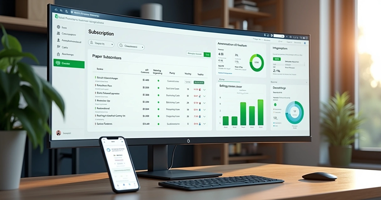 Tela de dashboard de assinaturas em loja virtual Shopify com gráficos e planos recorrentes 