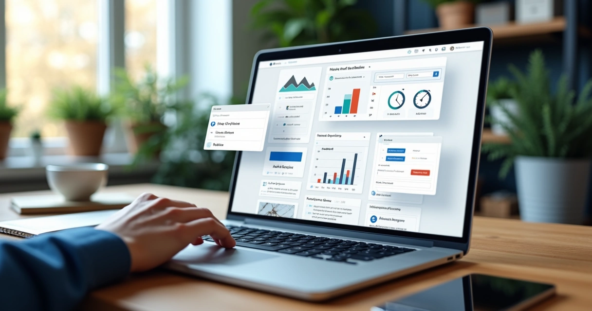 Tela de computador com várias plataformas de blog em destaque e pessoa escrevendo conteúdo 