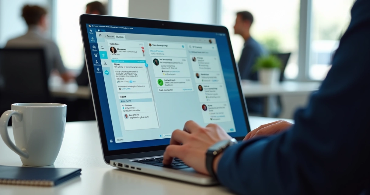 Tela de notebook com plataforma de comunicação digital aberta