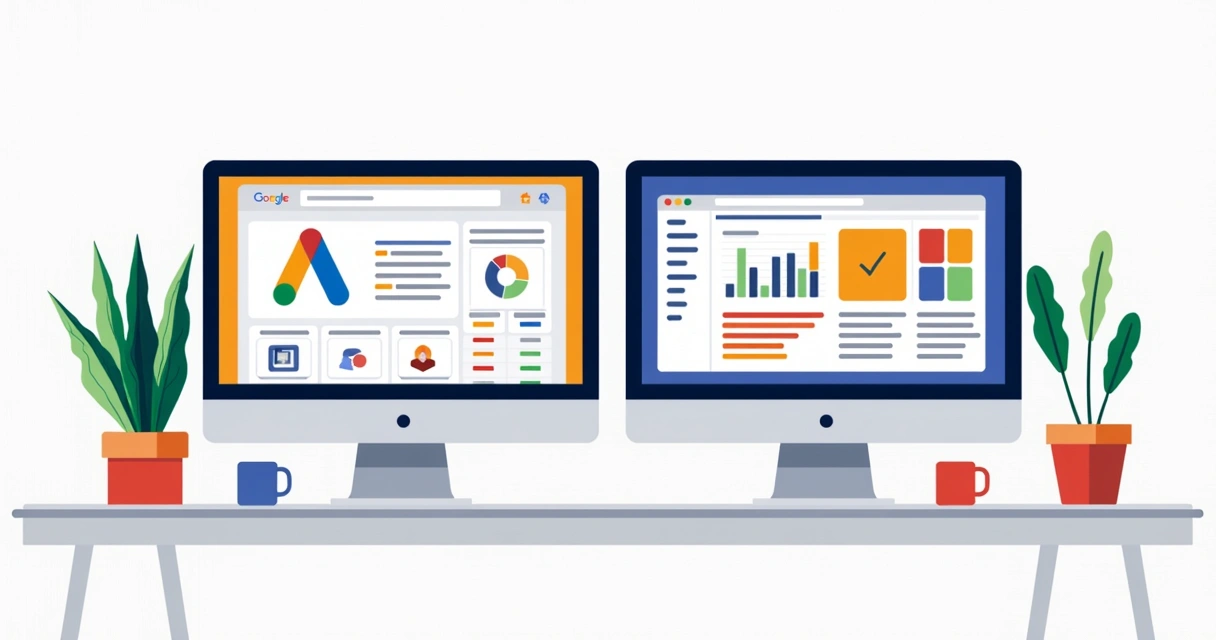 Comparação entre painéis de Google Ads e Facebook Ads 