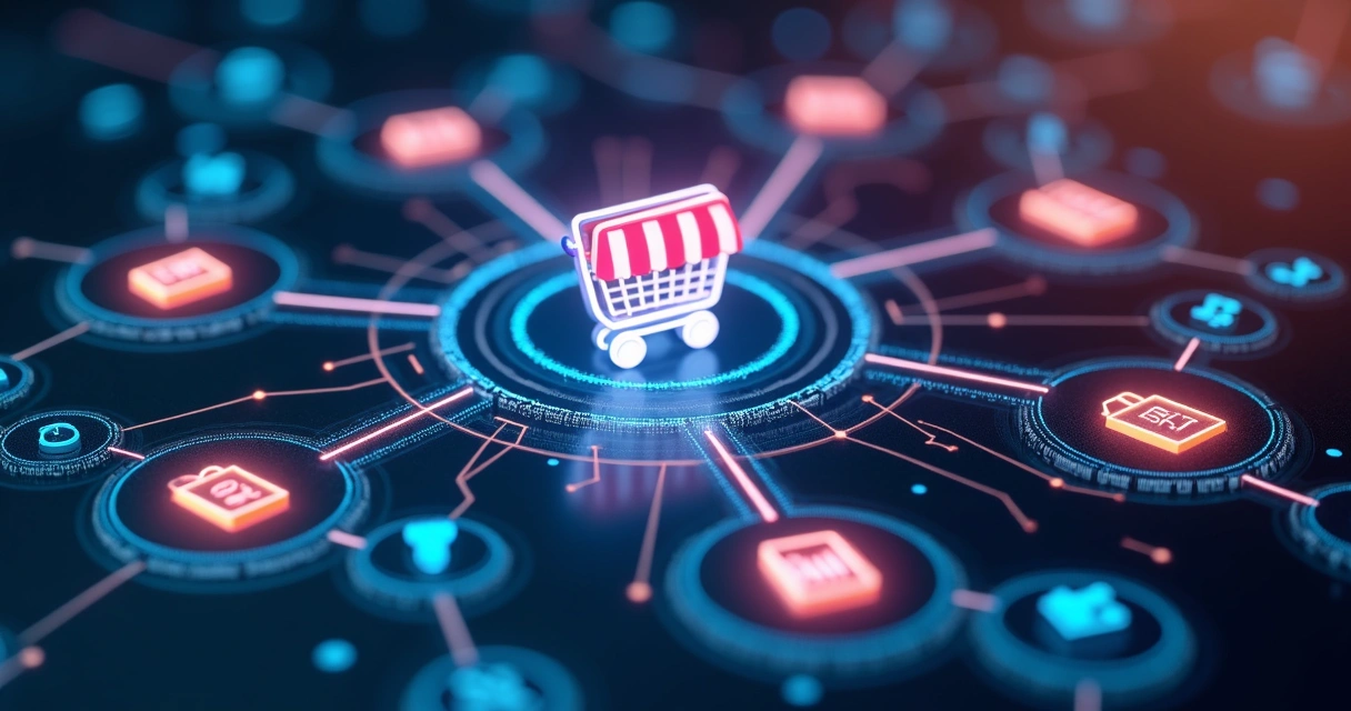 Representação visual de múltiplas plataformas integradas ao e-commerce 