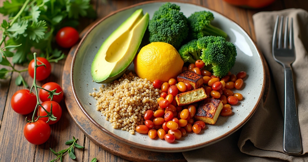 Prato vegano equilibrado com leguminosas frescas e vegetais 