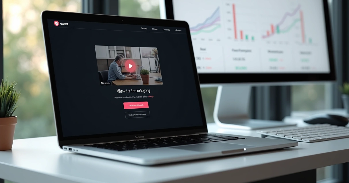 Player de vídeo em landing page de vendas no notebook 