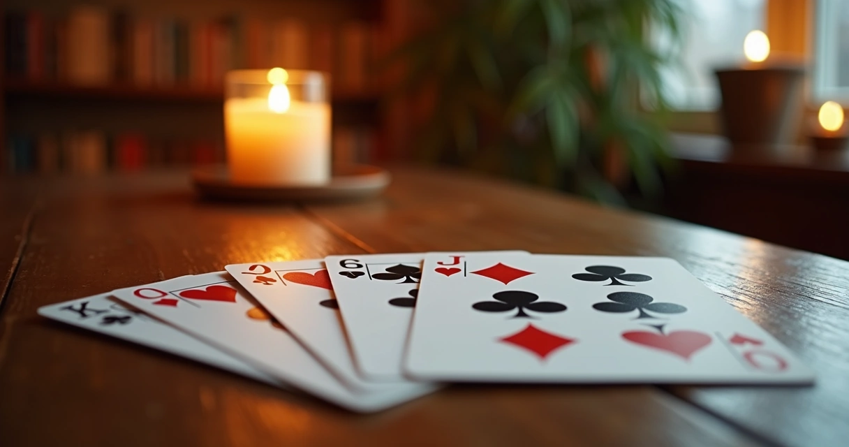 Playing cards four suits on table 