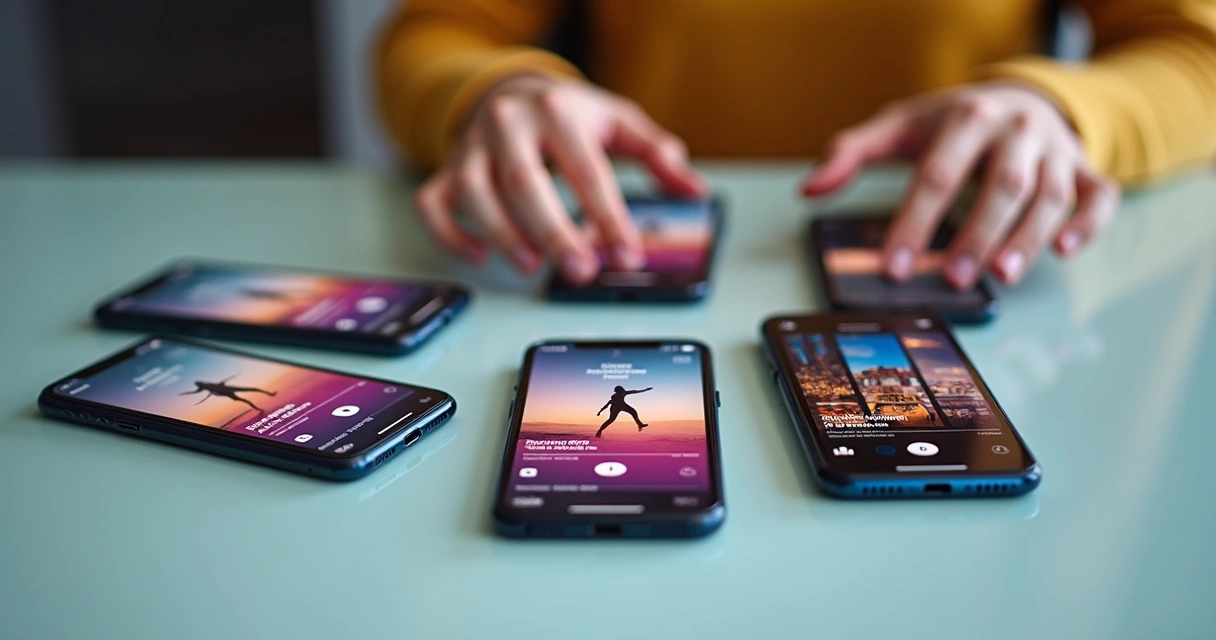 Celulares mostrando playlist de Reels compartilhados