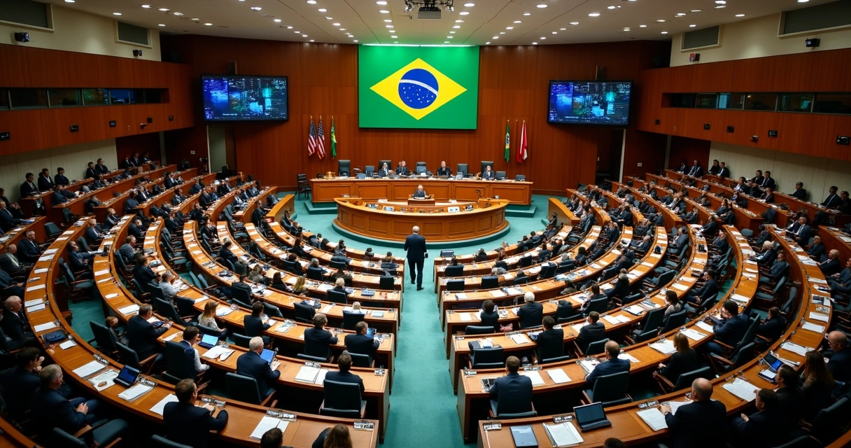 Visão panorâmica da Câmara dos Deputados durante uma sessão deliberativa. 
