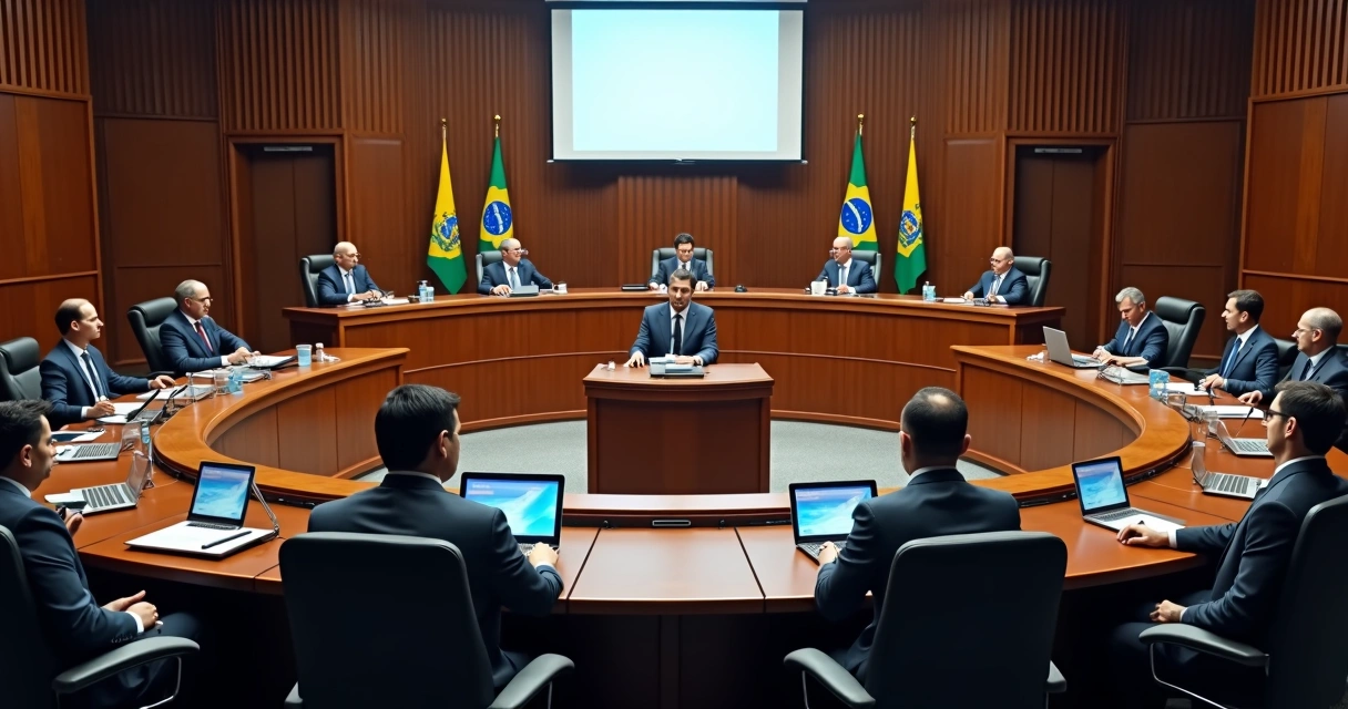 Plenário de câmara municipal com vereadores reunidos 