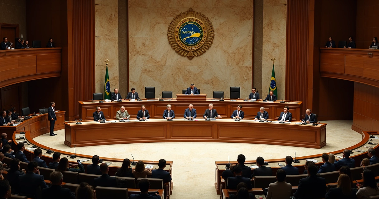 Plenária do STF vista de cima, ministros sentados na bancada central