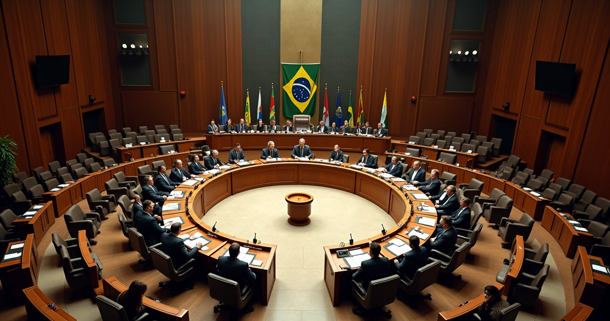 Plenário do STF visto de cima durante julgamento importante