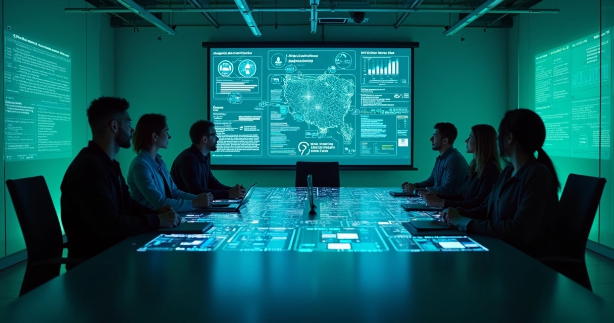 Equipe discute painel de mensagens e fluxos de automação 