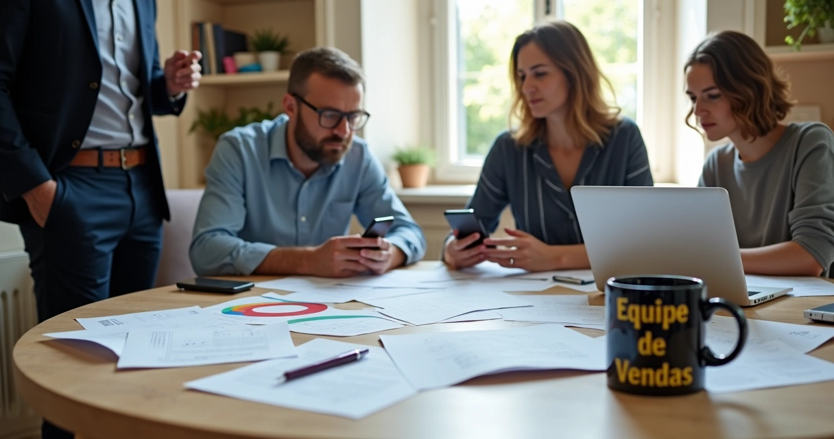 Gestor de PME acompanhando equipe comercial e resultados em CRM simples 