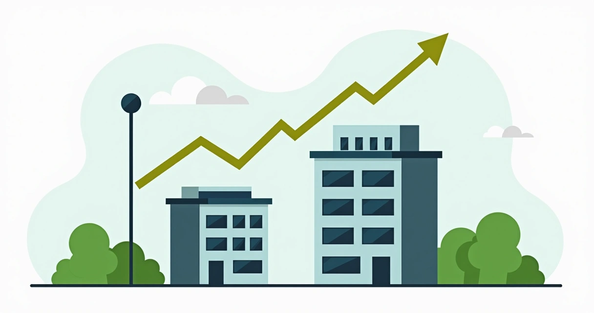 Crescimento ilustrado com duas pequenas empresas lado a lado e gráfico subindo sem aumento de estrutura 