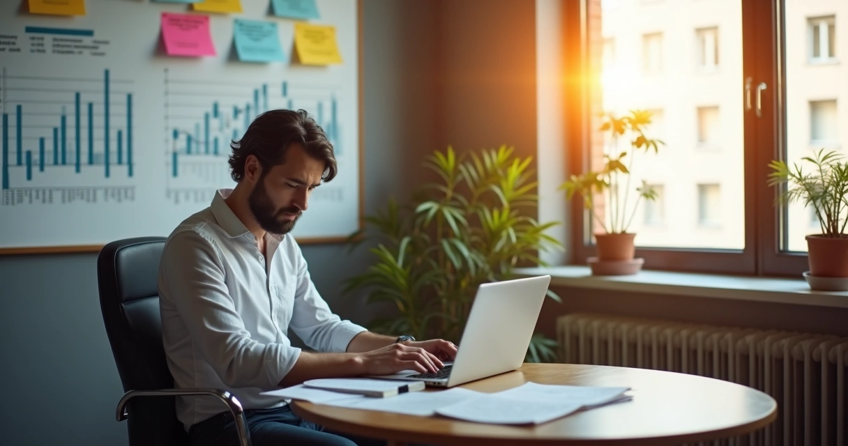 Empresário de PME escrevendo conteúdo em laptop 