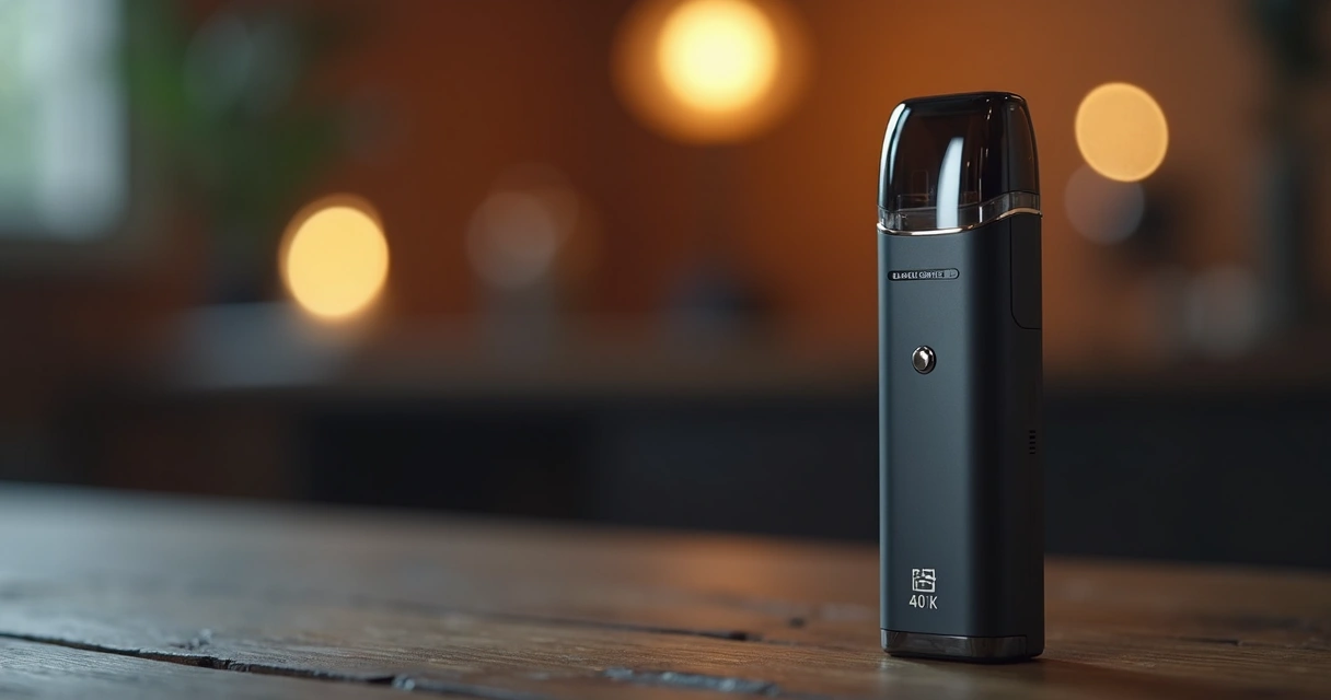 Pod descartável Black Sheep 40K em destaque sobre mesa escura 