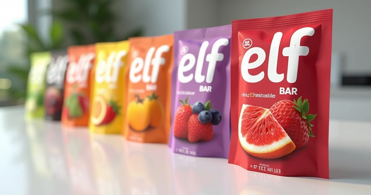 Vários pods Elf Bar coloridos e saborizados lado a lado 