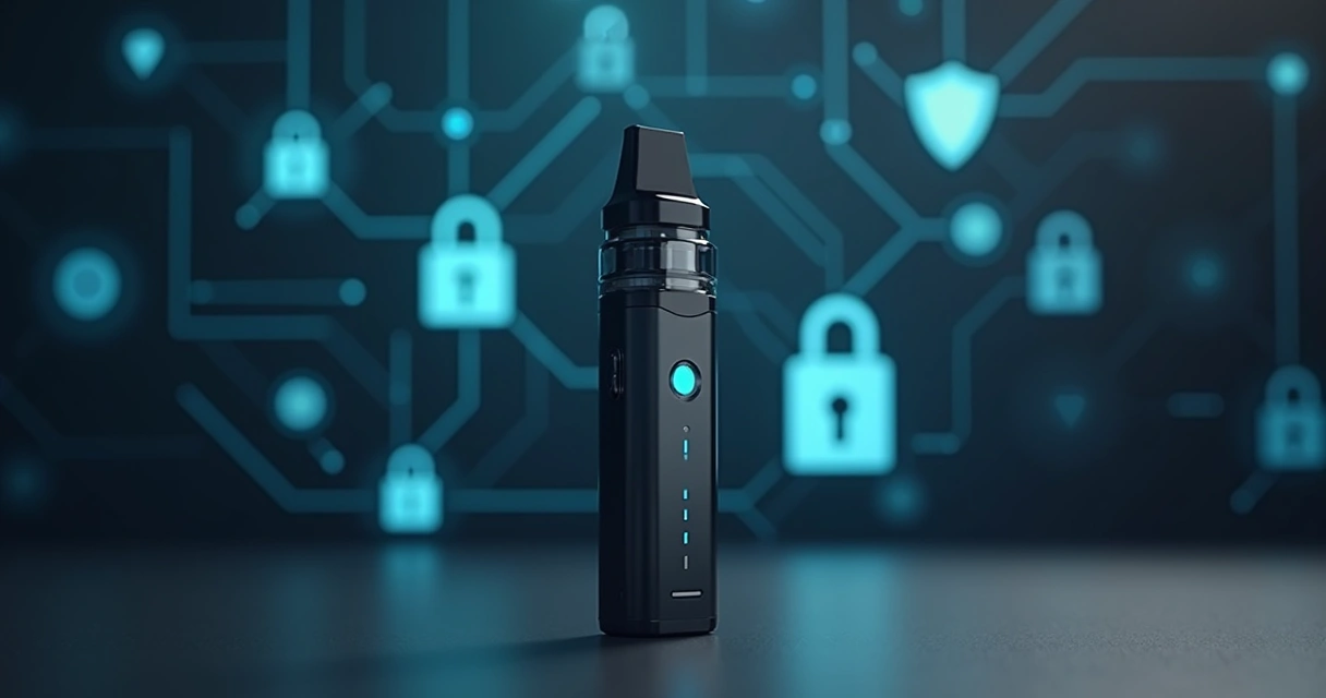 Pod XROS 5 em close com ícones de segurança digital ao fundo 