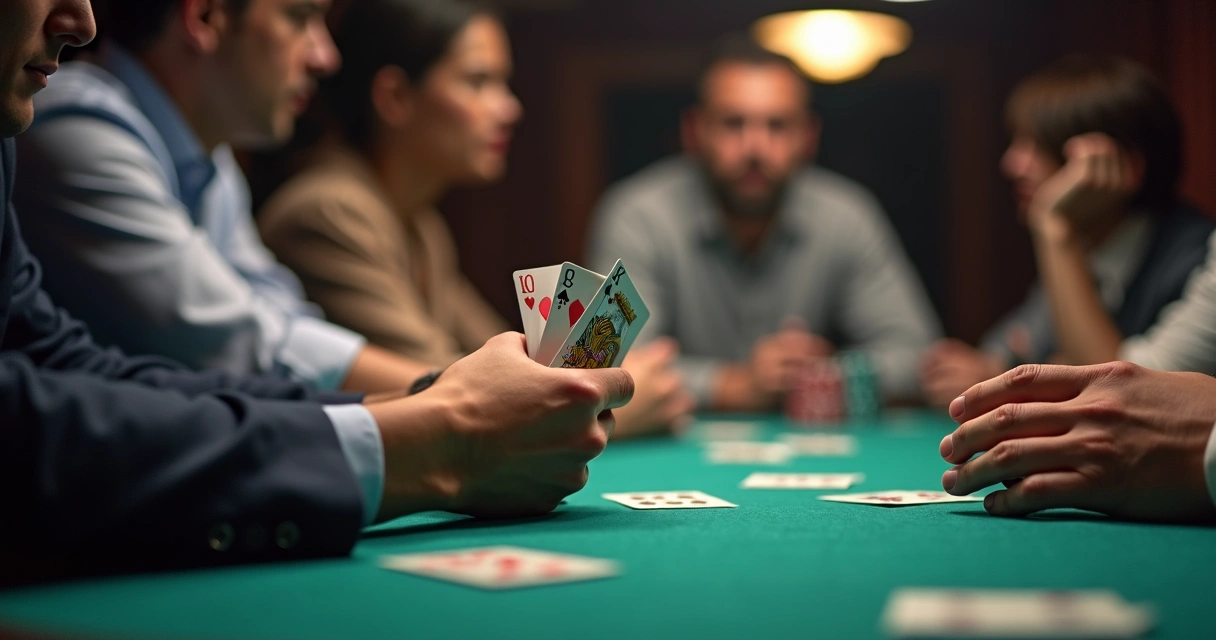 Poker player thinking before folding strong hand 