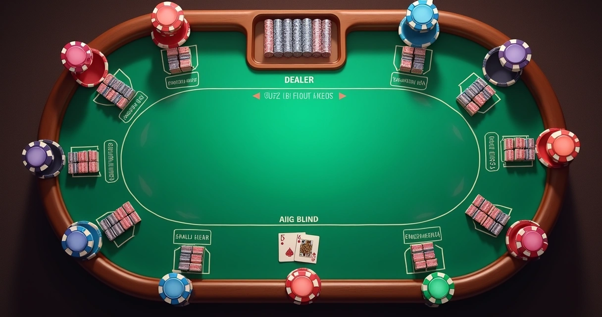 Poker table top view with seats marked by position 