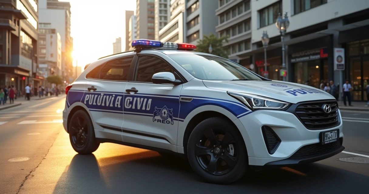 Viatura da Polícia Civil do Paraná estacionada em rua urbana 