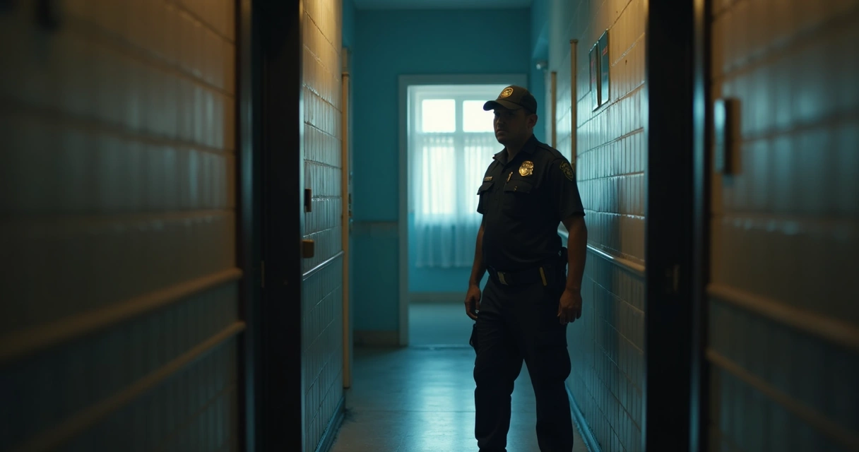 Policial em ação realizando busca domiciliar durante investigação criminal na porta de residência 