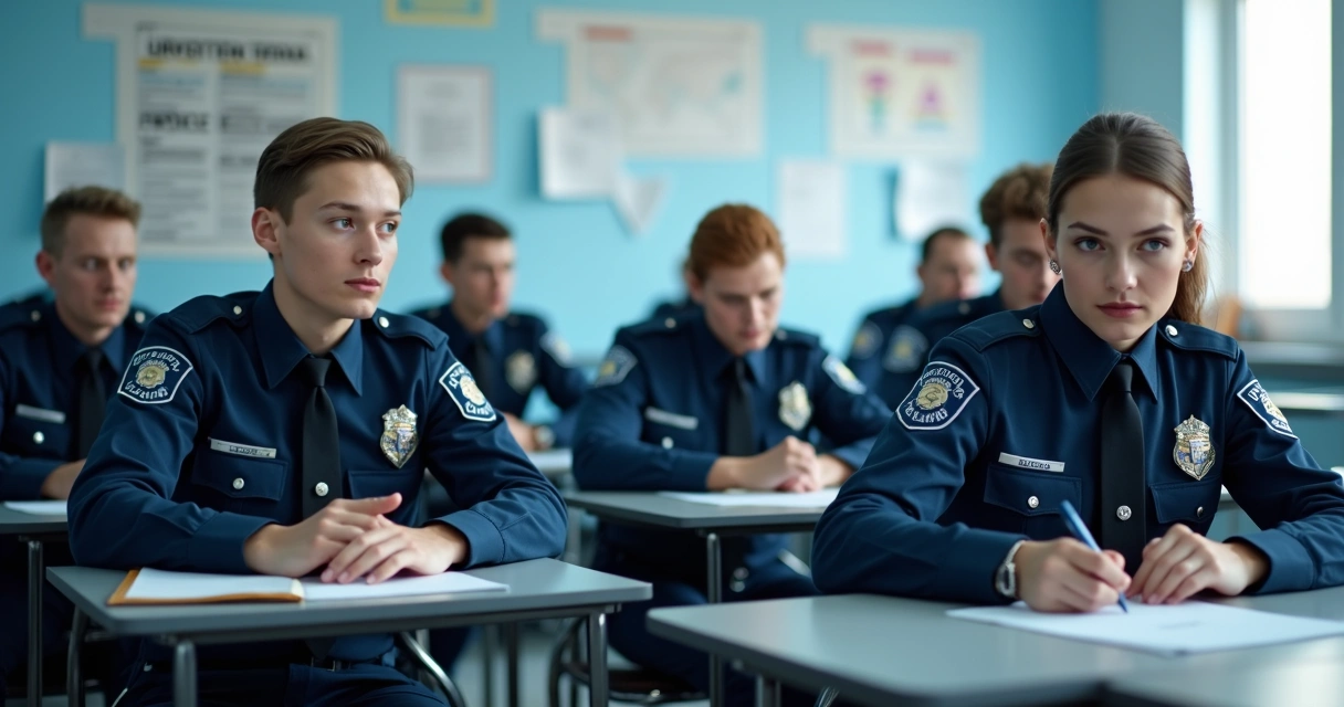 Turma de alunos de cursinho para concurso policial junto a instrutores