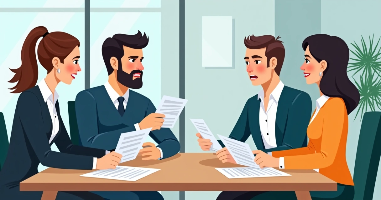 Gestor debatendo política de desconto junto ao time, cartões de preços sendo revisados. 