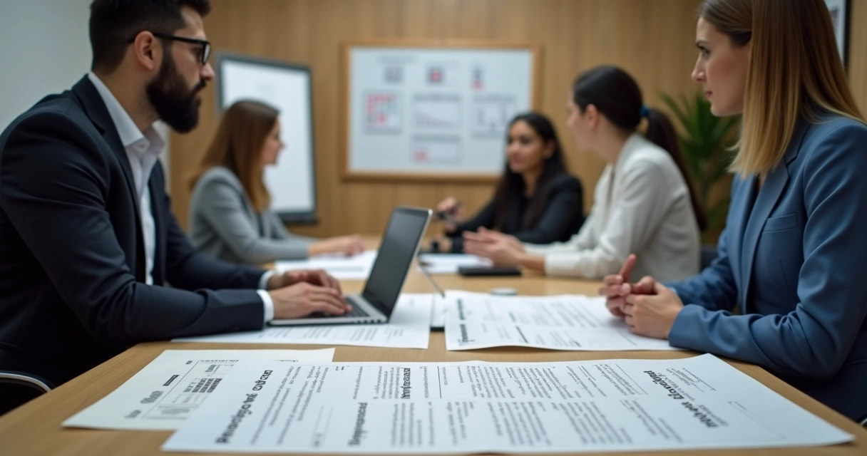 Reunião de recursos humanos elaborando política de proteção de dados na empresa 
