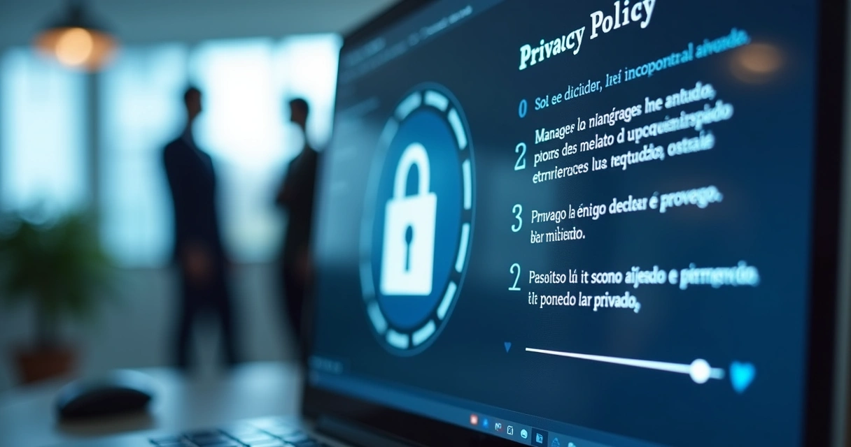 Documentos digitais sobre política de privacidade em uma tela 