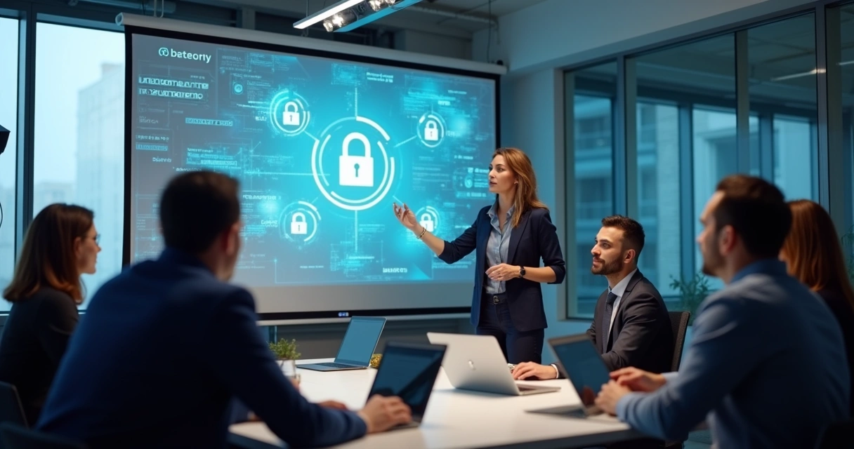 Equipe de TI treinando colaboradores sobre política de segurança de endpoints