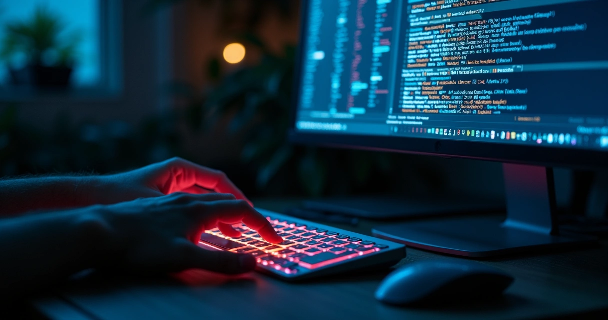 Pessoa digitando senha forte em teclado iluminado