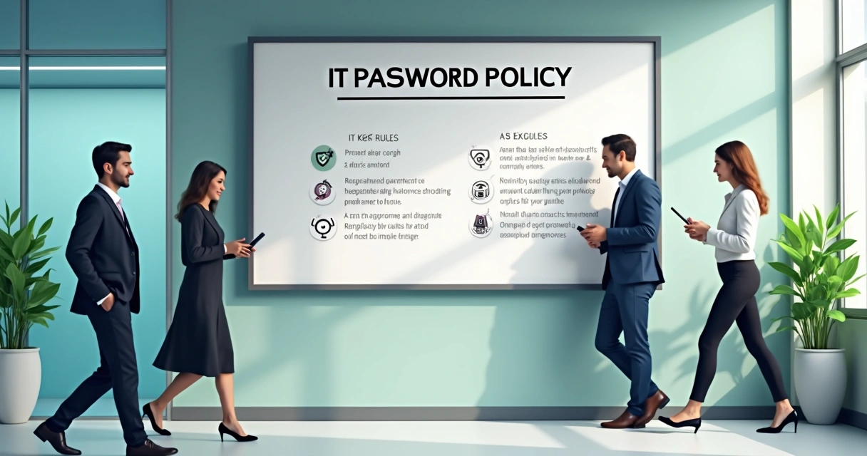 Política de senhas afixada em mural de empresa de tecnologia