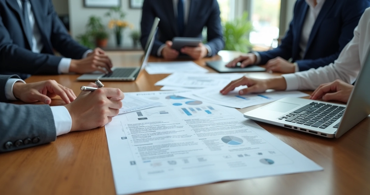 Documento de políticas internas de IA sendo analisado por equipe corporativa 