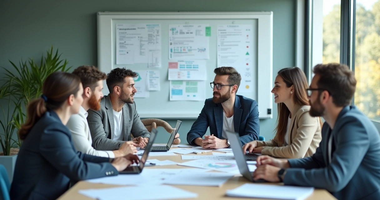Personas revisando políticas organizacionales en una oficina 