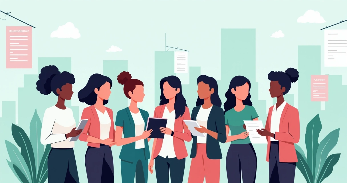 Representação de políticas públicas incentivando mulheres 